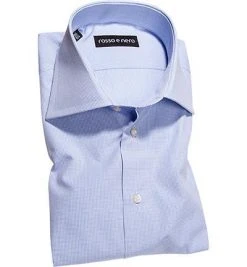 rosso e nero Hemd P18/01 Slim Fit, Popeline, Hellblau-weiß kariert, Bleu-weiß