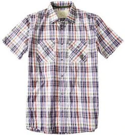 Fire + Ice Hemd Estefan 5418/4544/406 Kurzarmhemd, Popeline, Blau kariert, Navy-grün-rot