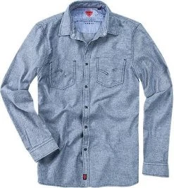 Strellson Sportswear Pluto-W 1400401/14001057/422 Hemd Slim Fit, Baumwollflanell, Blau, Blau meliert