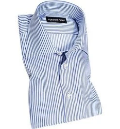 rosso e nero Hemd 107/03 Slim Fit, Popeline, Blau-weiß gestreift, Blau-weiß