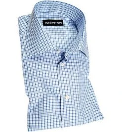 rosso e nero Hemd 75/01 Slim Fit, Popeline, Blau-weiß kariert, Blau-weiß