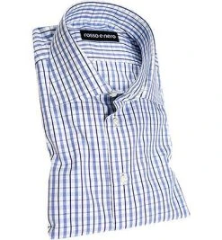 rosso e nero Hemd 98/01 Slim Fit, Popeline, Blau-weiß kariert, Blau-weiß