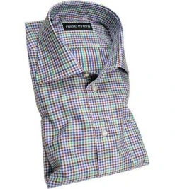 rosso e nero Hemd 11/0 Slim Fit, Baumwolle, Blau-grün kariert, Blau-grün