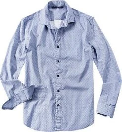 GAS Hemd 151026/0108/2710 Slim Fit, Baumwolle, Hellblau gemustert, Jeansblau-weiß