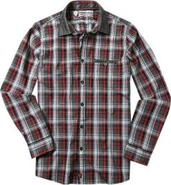 Strellson Sportswear Coby-W 1400628/14001625/363 Hemd, Regular Fit, Popeline, Anthrazit-rot kariert, Anthrazit-rot