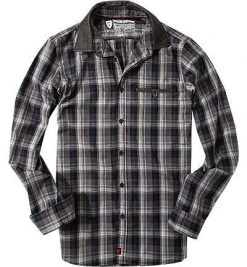 Strellson Sportswear Coby-W 1400628/14001625/324 Hemd, Regular Fit, Popeline, Blau-grau kariert, Blau-grau