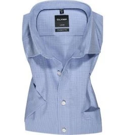 OLYMP Hemd Luxor Modern Fit 3390/12/11 Kurzarmhemd, Popeline, Bleu-weiß kariert, Bleu