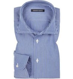 rosso e nero Hemd Platino 61/4 Slim Fit, Popeline, Dunkelblau-weiß gestreift, Blau