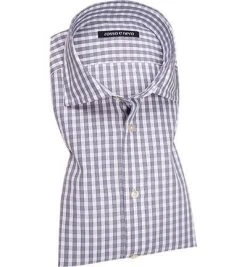 rosso e nero Hemd Platino 490/13 Slim Fit, Popeline, Hellgrau-weiß kariert, Grau