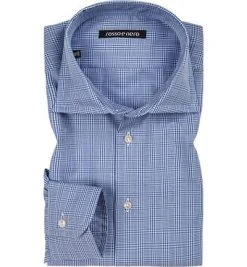 rosso e nero Hemd Super Twill 496/4 Slim Fit, Popeline, Hellblau-weiß kariert, Blau