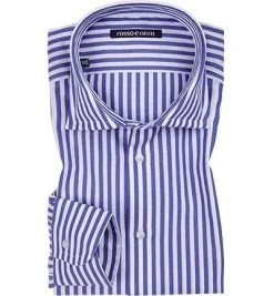 rosso e nero Hemd Super Twill 498/3 Slim Fit, Popeline, Indigo-weiß gestreift, Blau-weiß