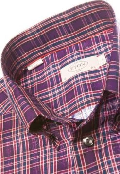 ETON Slim Fit B.D. 2479/53511/75 Hemd, Popeline, Purpur-marine kariert, Lila -hemdenverkauf 221554 norm3