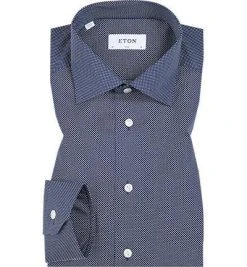 ETON Slim Fit Kent 3225/79511/27 Hemd, Twill, Marine-weiß gemustert, Navy