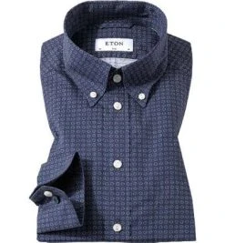 ETON Slim Fit B.D. 0170/53606/27 Hemd, Twill, Marineblau gemustert, Marine