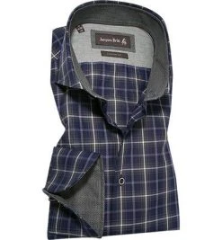 Jacques Britt Hemd Luigi LP Yoke 738360/37 Custom Fit, Popeline, Marine-grau kariert, Navy-grau