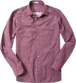 Signum Slim Fit Kent 163533810/742 Hemd, Popeline, Bordeaux gemustert, Amaranth
