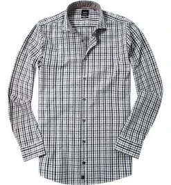 Strellson Hemd Russel-W 30001486/025 Modern Fit, Popeline, Grau-weiß kariert, Schwarz-grau