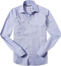 RENÉ LEZARD Hemd 66/07/X601S/3555/575 Shaped Fit, Popeline, Extra langer Arm, Blau gepunktet, Navy blue