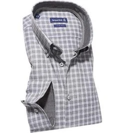 Jacques Britt Hemd Mix Rib. 768620/14 Slim Fit, Oxford, Grau-hellgrau kariert, Grau