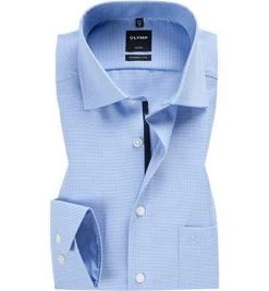OLYMP Hemd Luxor Modern Fit EL 0424/69/11 Baumwolle, Extra langer Arm, Bleu gemustert, Bleu
