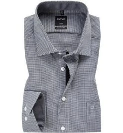 OLYMP Hemd Luxor Modern Fit EL 0424/69/68 Baumwolle, Extra langer Arm, Schwarz gemustert, Schwarz