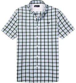 Fred Perry Hemd B.D. M1583/520 Kurzarmhemd, Baumwolle, Hellblau-grün kariert, Glacier