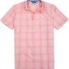Marc O'Polo Hemd 723/7251/41018/I30 Kurzarmhemd, Shaped Fit, Popeline, Rot-weiß kariert, Coral