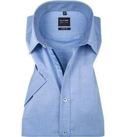 OLYMP Hemd Level Five Body Fit 0463/12/19 Kurzarmhemd, Baumwoll-Stretch, Hellblau meliert, Royal