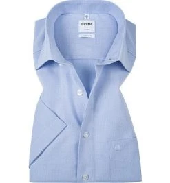 OLYMP Hemd Luxor Comfort Fit 1108/12/11 Kurzarmhemd, Popeline, Blau-weiß kariert, Blau