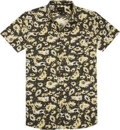 Quiksilver Hemd EQYWT03471/KVJ6 Kurzarmhemd, Tall Fit, Popeline, Schwarz-gelb gemustert, Schwarz-gelb