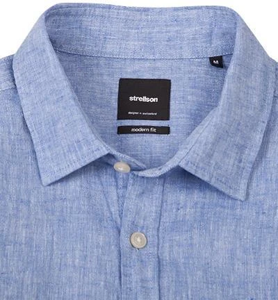 Strellson Hemd Rider-1-2-W 30004283/456 Kurzarmhemd, Modern Fit, Baumwolle-Leinen, Blau meliert, Blau 2 Strellson Hemd Rider-1-2-W 30004283/456 Kurzarmhemd, Modern Fit, Baumwolle-Leinen, Blau meliert, Blau – Bild 2