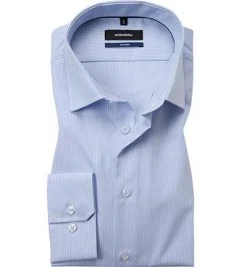 Seidensticker Tailored Kent 246670/11 Hemd, Tailored Fit, Popeline, Bleu-weiß gestreift, Hellblau