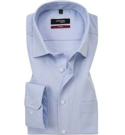 Seidensticker Modern Kent 112810/11 Hemd, Modern Fit, Popeline, Blau-weiß gestreift, Hellblau