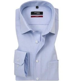 Seidensticker Modern Kent 112820/12 Hemd, Modern Fit, Popeline, Blau-weiß kariert, Hellblau