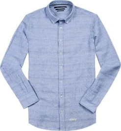 Marc O'Polo Hemd 724/7303/42300/O88 Shaped Fit, Baumwolle-Leinen, Hellblau gemustert, Blue