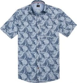 OLYMP Hemd Casual Modern Fit 4092/72/18 Kurzarmhemd, Popeline, Jeansblau gemustert, Marine