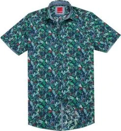 OLYMP Hemd Level Five Casual Body Fit 3082/72/45 Kurzarmhemd, Popeline, Grün-marine gemustert, Grün