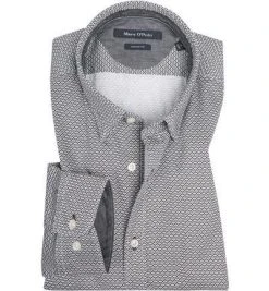 Marc O'Polo Hemd 728/7338/42158/P79 Shaped Fit, Baumwolle, Schwarz gemustert, Black