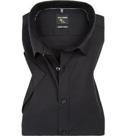OLYMP Hemd No. Six Super Slim 0466/12/68 Kurzarmhemd, Super Slim Fit, Popeline, Schwarz