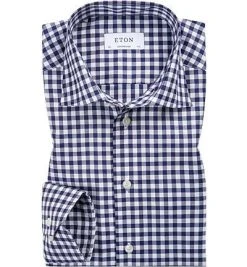 ETON Contemporary Fit Kent 13/79311/29 Hemd, Twill, Marineblau-weiß kariert, Marine