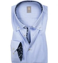 Jacques Britt Slim Fit Treviso Mix B.D. 167150/12 Hemd, Popeline, Bleu kariert, Blau