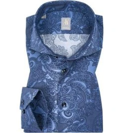 Jacques Britt Custom Fit Roma Hai 137100/17 Hemd, Baumwolle, Navy gemustert, Blau