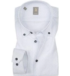Jacques Britt Custom Fit Treviso B.D. 137201/10 Hemd, Baumwolle, Weiß-blau gemustert, Blau