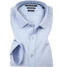 Marc O'Polo Hemd 730/7377/42312/P86 Shaped Fit, Popeline, Bleu kariert, Hellblau