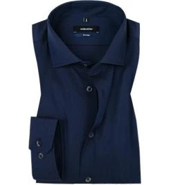Seidensticker Tailored Kent 241327/19 Hemd, Tailored Fit, Popeline, Navy, Blau