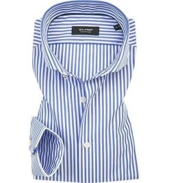 OLYMP Signature Hai EL 8536/89/11 Hemd, Tailored Fit, Popeline, Extra langer Arm, Azurblau-weiß gestreift, Bleu