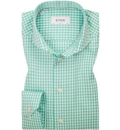 ETON Hemd 67/73511/63 Slim Fit, Fil à Fil, Türkis-weiß kariert, Grün