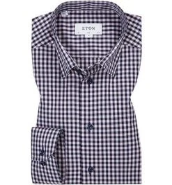 ETON Hemd 2708/61544/53 Slim Fit, Popeline, Rosa-schwarz kariert, Schwarz-rosa