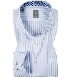 Jacques Britt Hemd Roma Mix 334010/11 Custom Fit, Twill, Weiß-bleu gestreift, Blau