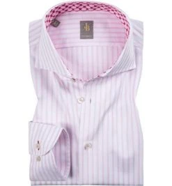 Jacques Britt Hemd Roma Mix 334010/40 Custom Fit, Twill, Weiß-rosa gestreift, Rosa